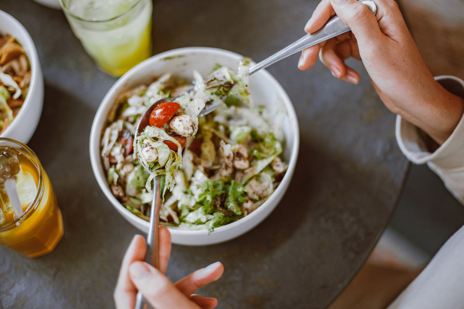 Eating fresh salad rich in anti-aging foods