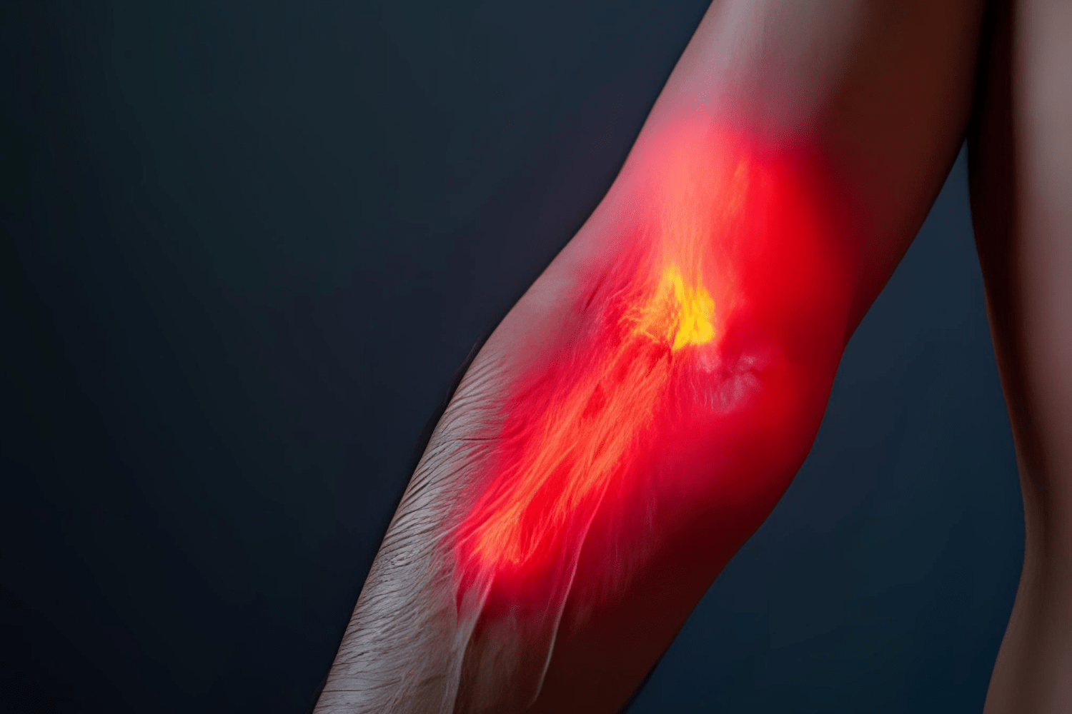 red glowing pain in elbow joint area