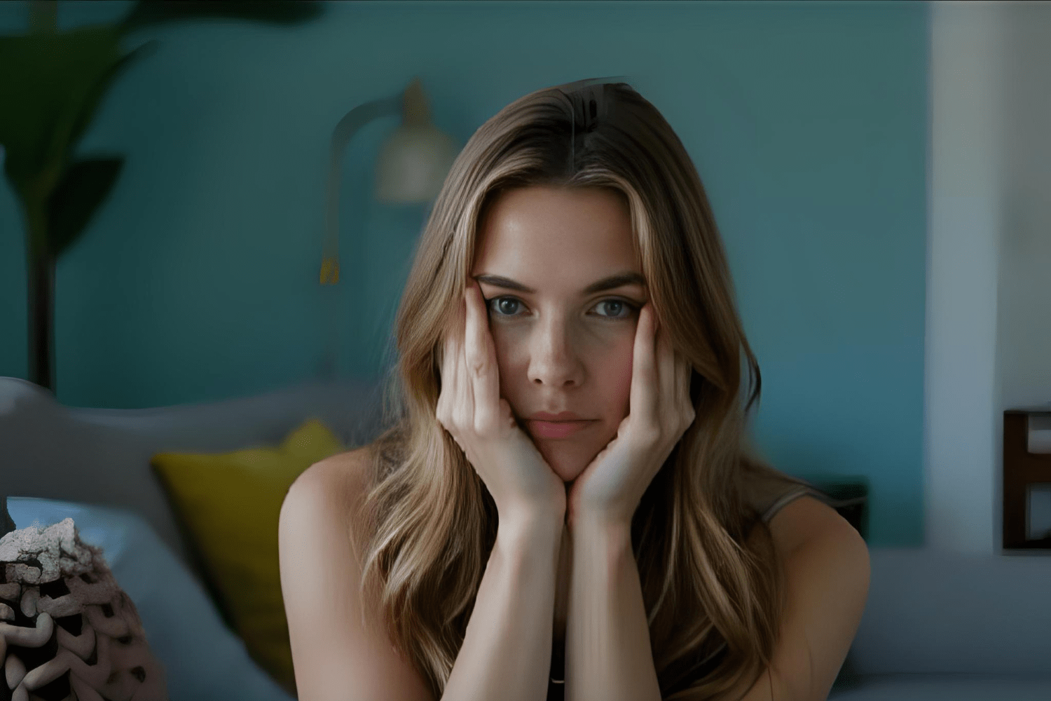 Young woman staring blankly showing stress and fatigue
