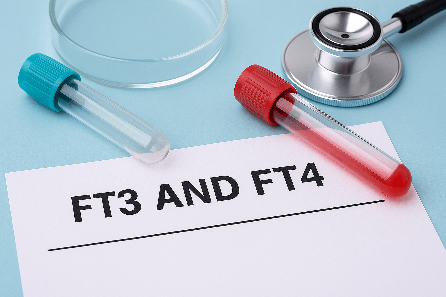 Blood test tubes and FT3 FT4 form paper